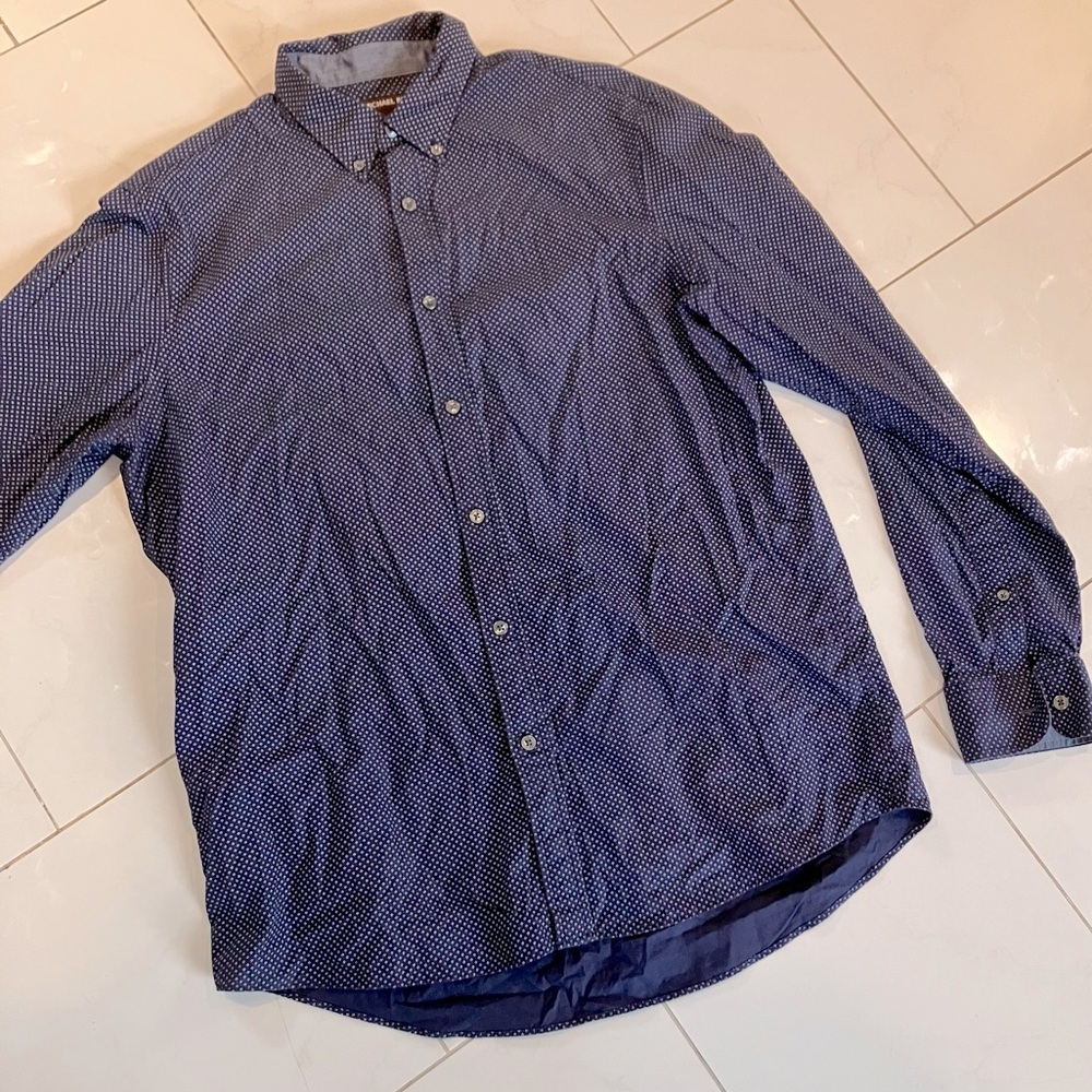 Michael Kors Navy Geometric Button Down Shirt.  EUC!